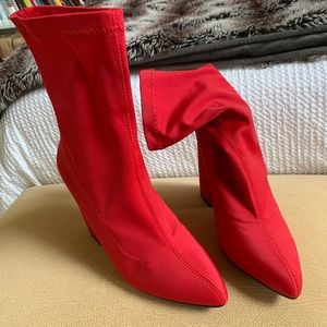 Red heeled sock boots